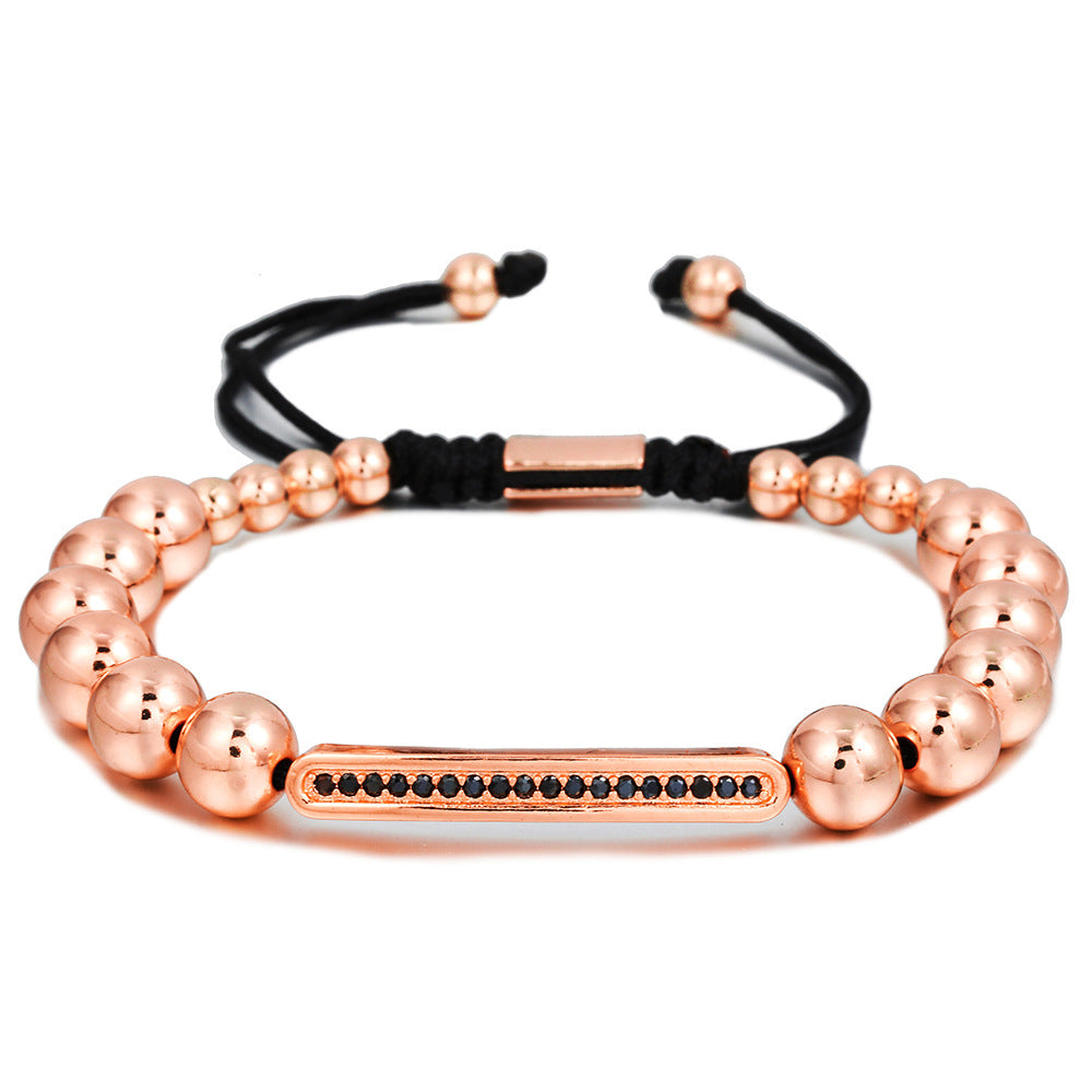 Micro-Set Cubic Zirconia Geometric Brass Beaded Adjustable Bracelet