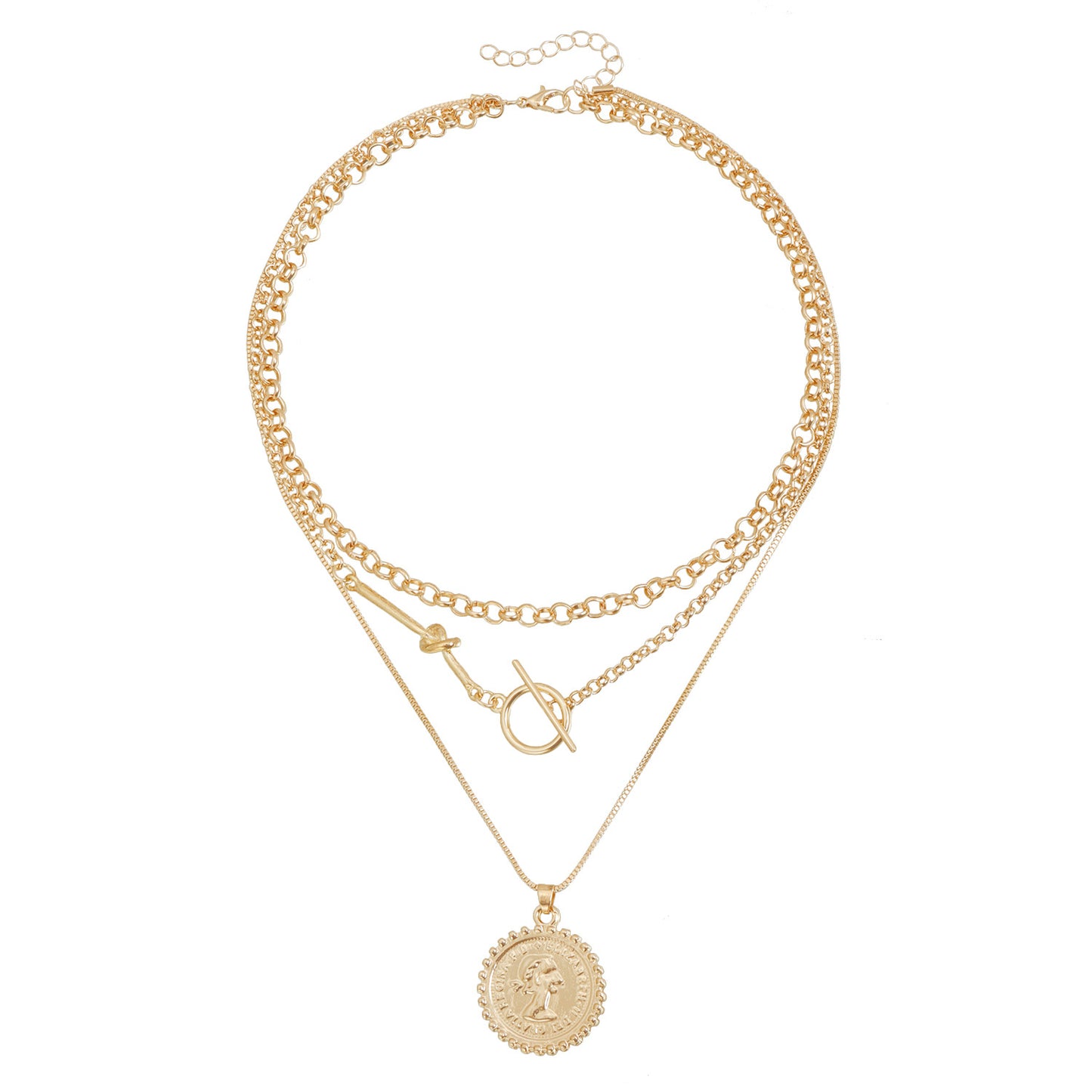 Vintage Geometric Alloy Plated Portrait Pendant Necklace for Women