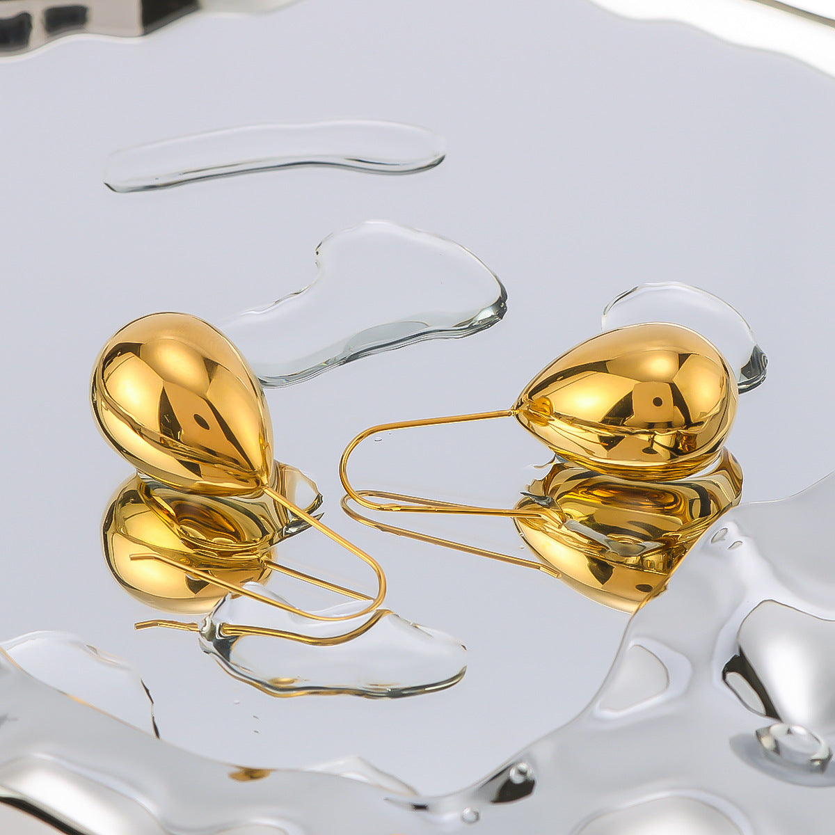 Geometric Waterdrop Earrings in Stainless Steel with 18K Gold Plating for Women — Polished, Hypoallergenic, Elegant Dangle Earrings