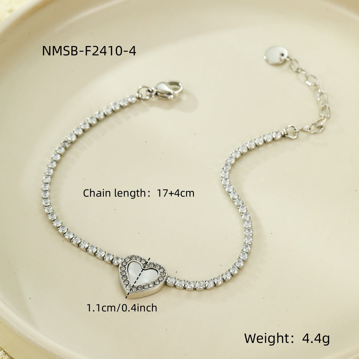 Bracciale Romantico in Acciaio Inossidabile a Cuore con Intarsio di Strass, Accessorio di Moda Minimalista per Donne