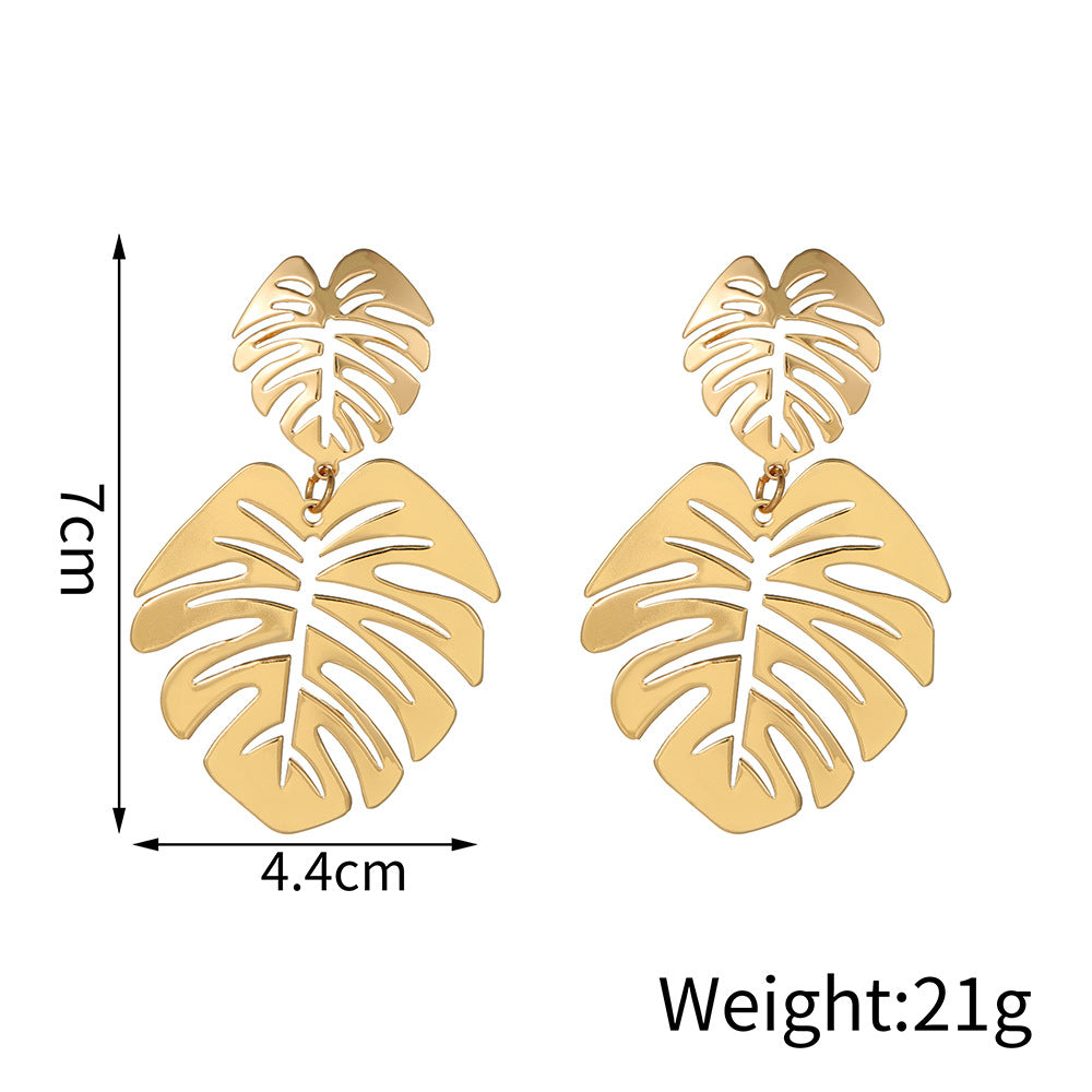 Geometric Double Leaf Plated Alloy Earrings