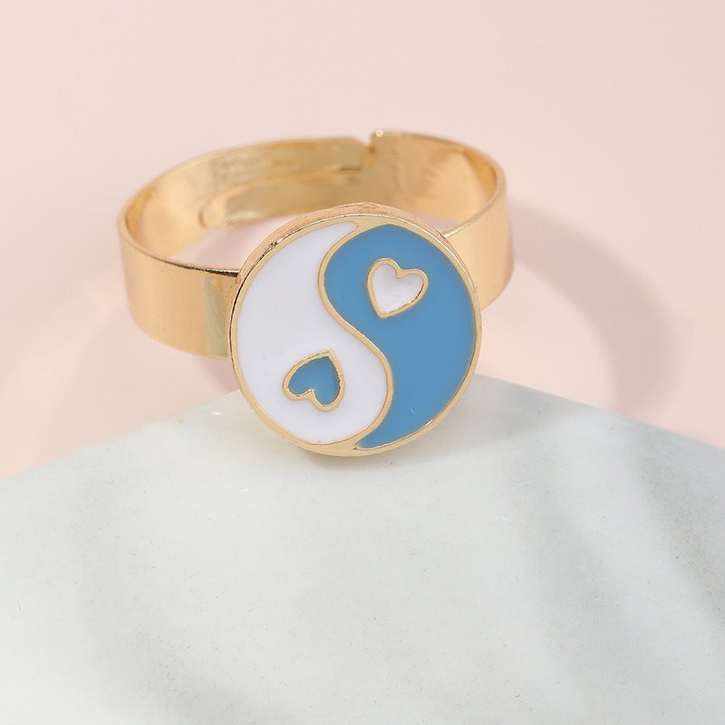 Anillo minimalista de aleación Yin Yang Bagua para niños y niñas de 6 a 10 años con acabado esmaltado