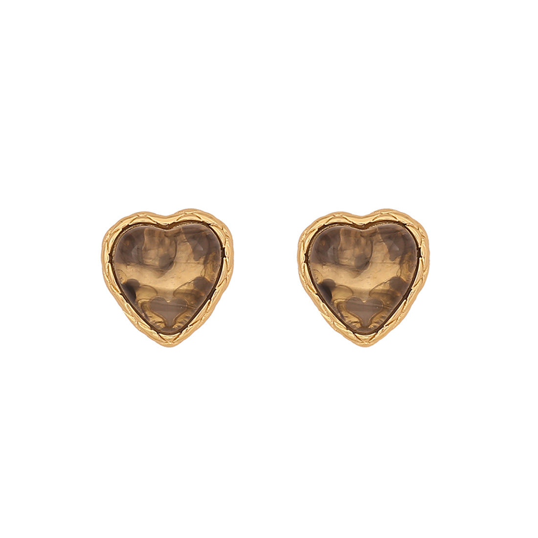 Orecchini a perno a forma di cuore color caramello in acciaio inossidabile con finitura placcata