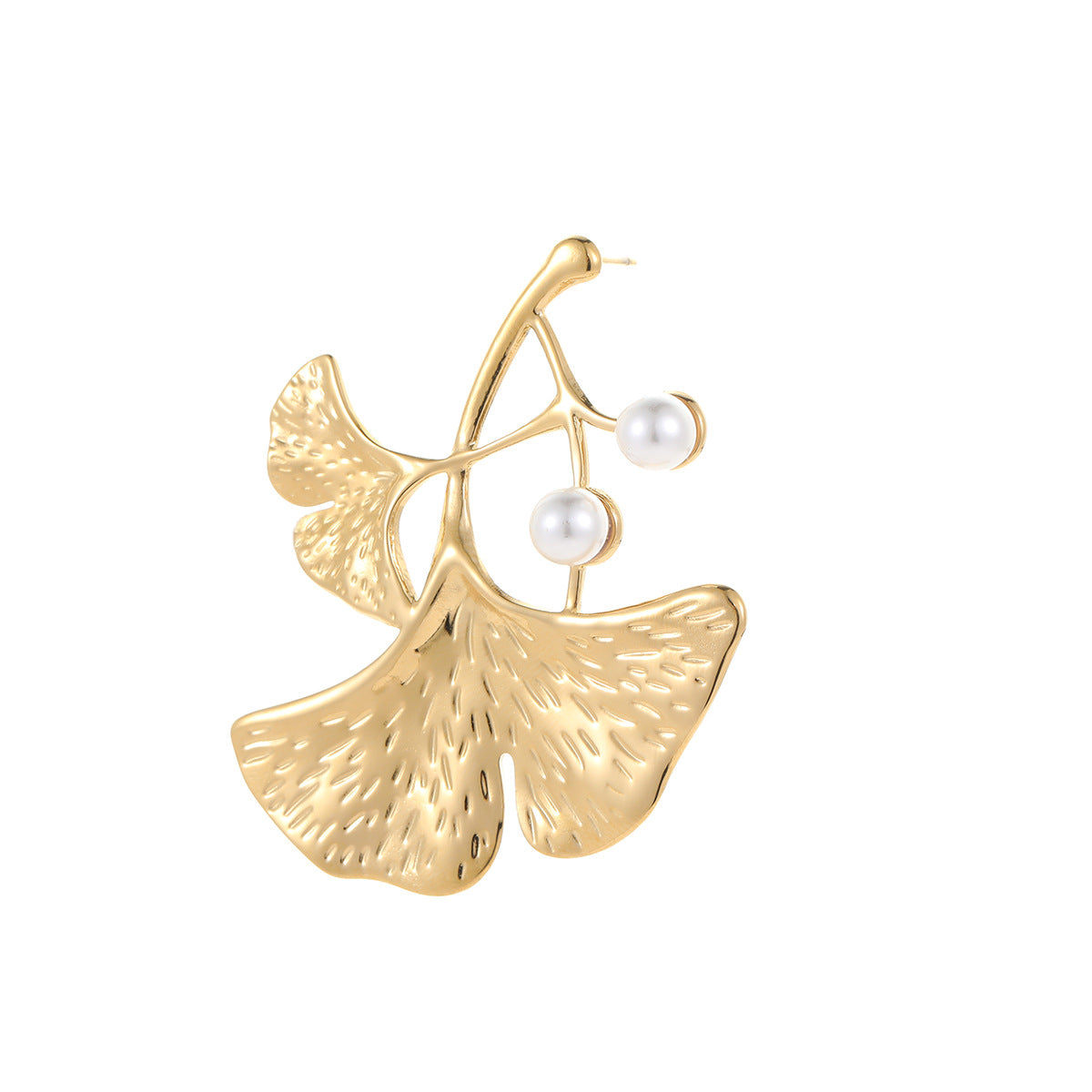 Set di bracciale, anello e orecchini in acciaio al titanio a forma di elegante foglia di Ginkgo con finitura placcata per donna