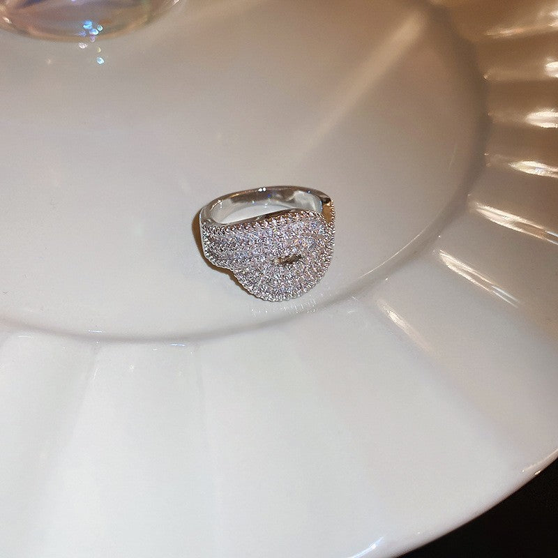 Anello elegante e geometrico ispirato alle perle con intarsio in zircone da donna, anello minimalista alla moda da dito indice, gioielli di lusso per le mani
