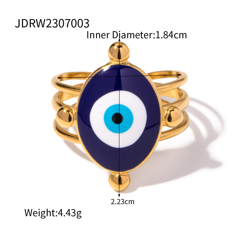 Geometric Plated Stainless Steel Ring with Natural Gemstone for Women