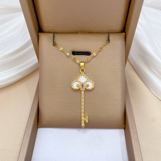 Collana pendente con luna geometrica minimalista in acciaio al titanio con finitura smaltata da donna e uomo