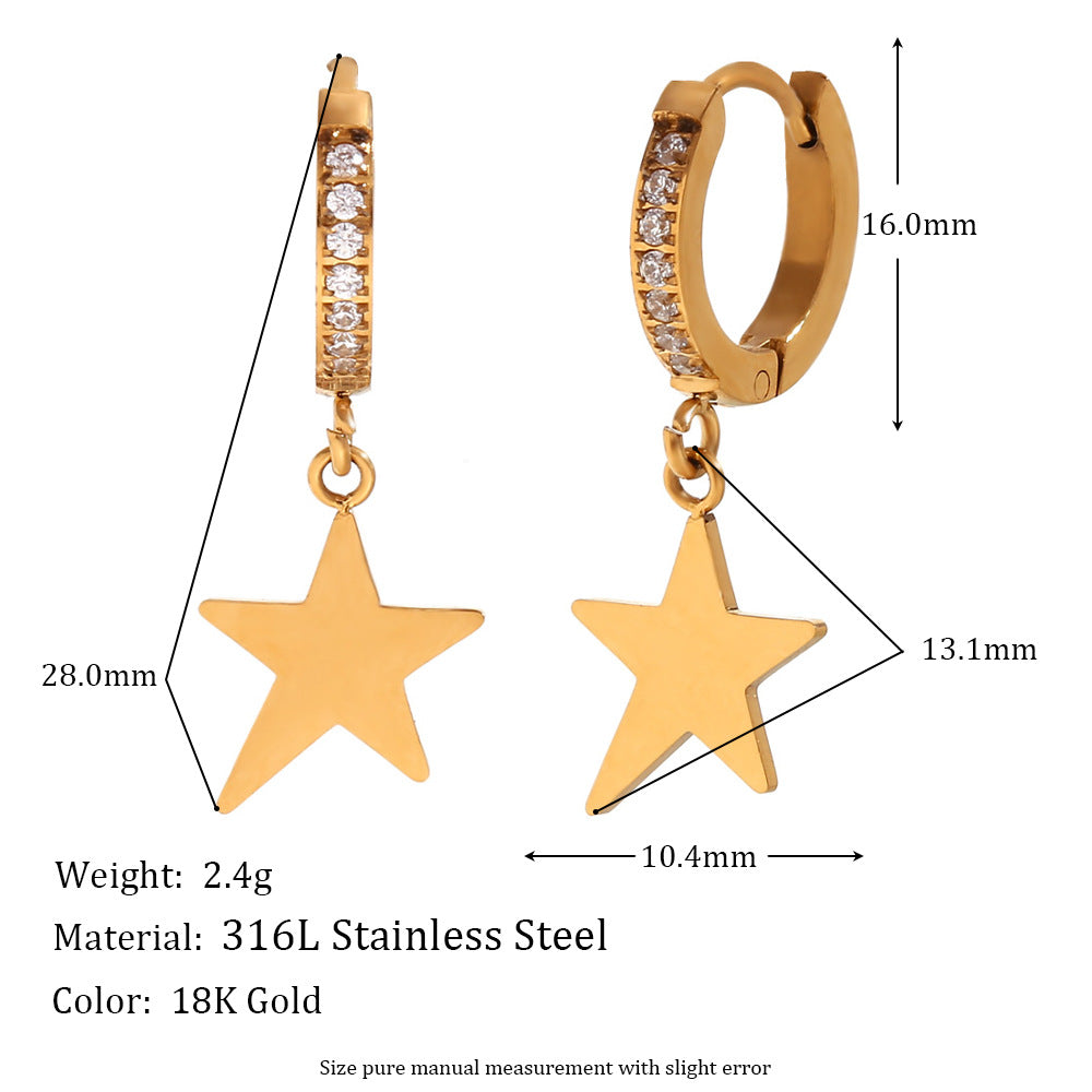 Pendientes de Acero Inoxidable con Estrella Geométrica Minimalista, Baño de Oro de 18K y Circonitas Microengastadas