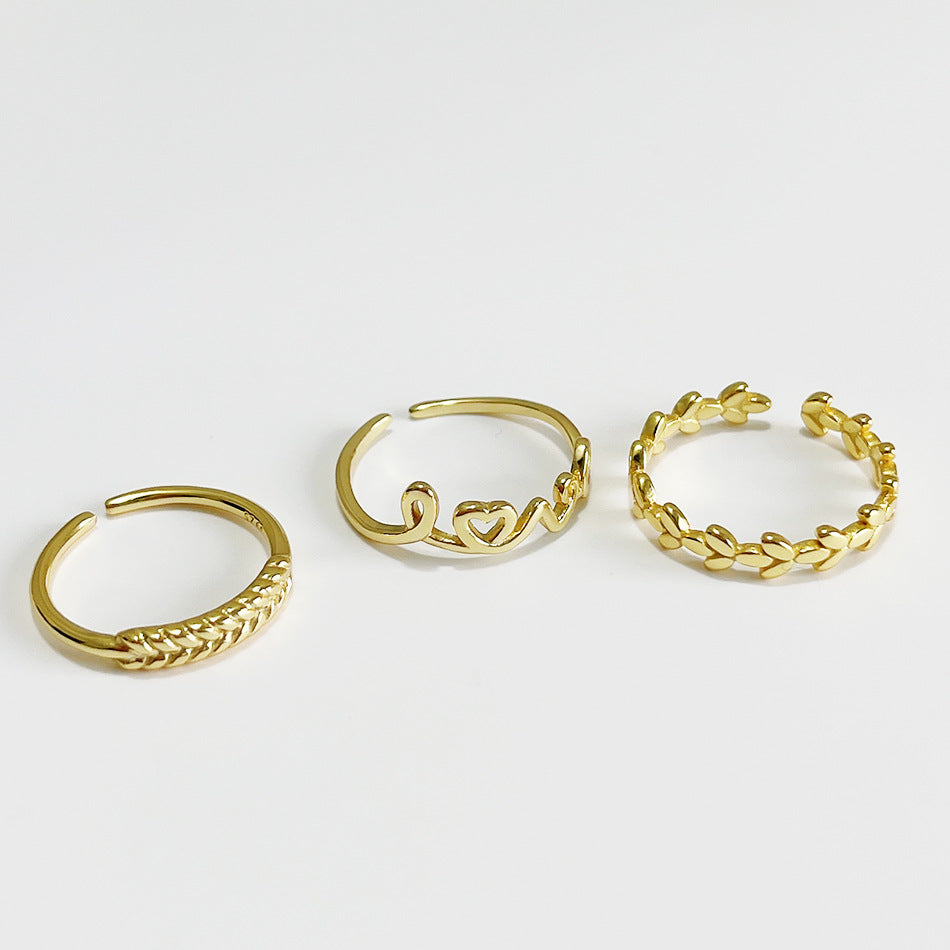 Anillo minimalista de plata de ley 925 con diseño geométrico chapado y estampado floral