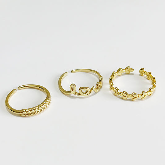 Anello Minimalista in Argento Sterling 925 Placcato Geometrico con Motivo Floreale