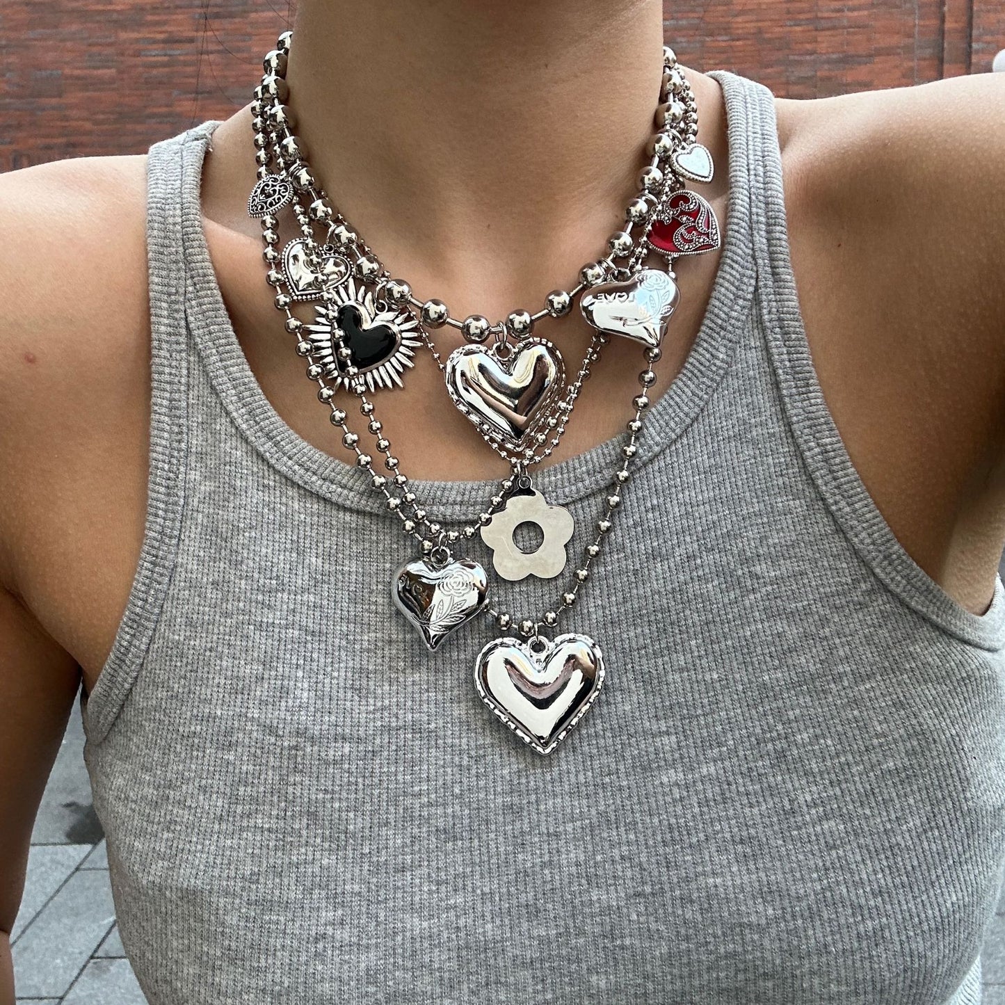 Collar chapado de aleación de zinc geométrico de corazón de Hip-hop Punk para mujer