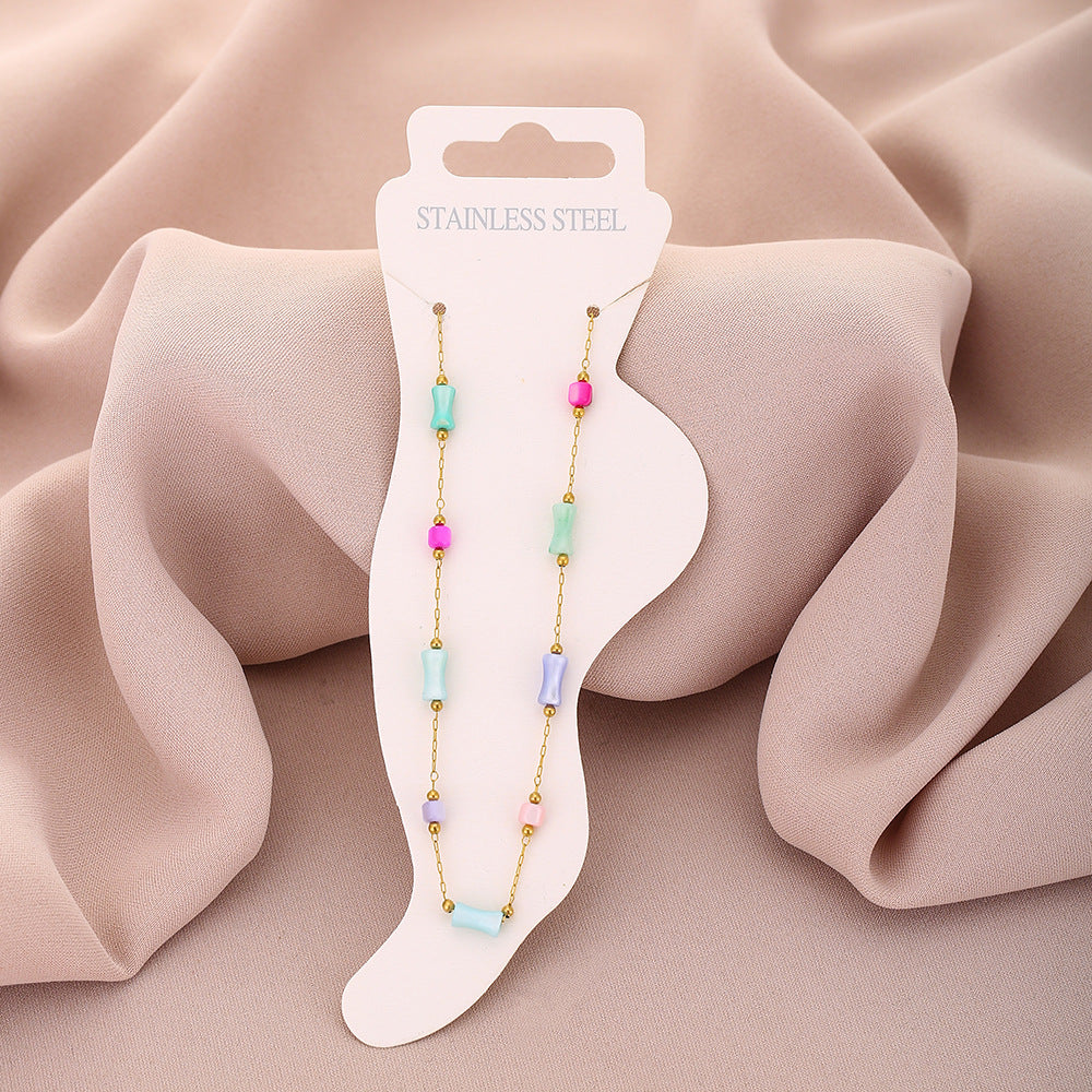 Tobillera geométrica de concha de moda para mujer hecha de acero de titanio Elegante accesorio de verano