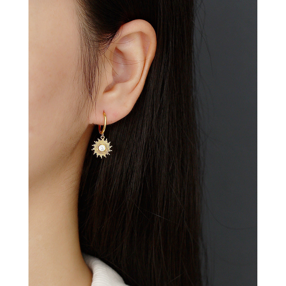 Bohemian 925 Sterling Silver Sun Hoop Earrings with Cubic Zirconia
