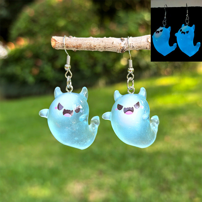 Sweet Punk Cartoon Ghost Resin Earrings with Copper Posts