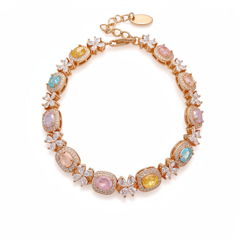 Luxury Elegant Square Floral Brass Bracelet with Cubic Zirconia Inlay for Women