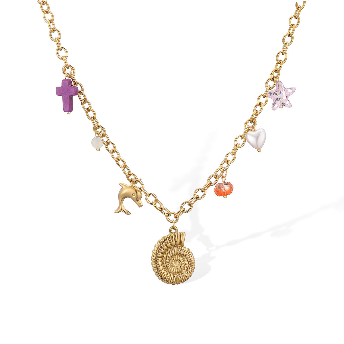 Minimalist Gold Plated Geometric Stainless Steel Shell Starfish Pendant Necklace for Women