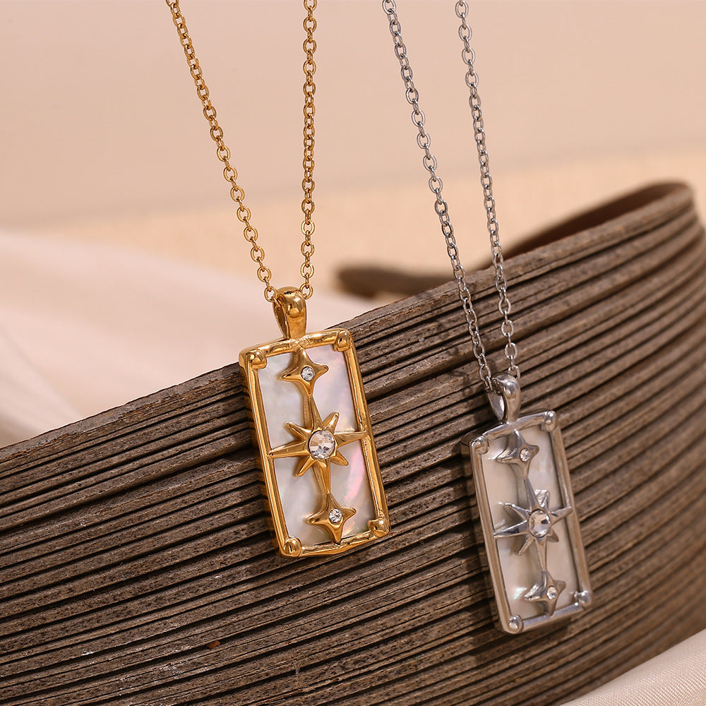 Collar con colgante de estrella de ocho puntas geométrica minimalista en acero inoxidable con baño de oro de 18K para mujer
