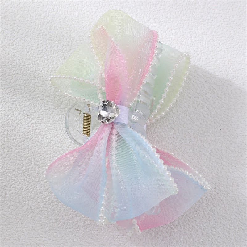 Fermaglio per Capelli Minimalista a Forma di Fiocco per Bambini con Bordi Rifiniti a Perle e Design Colorato su Entrambi i Lati