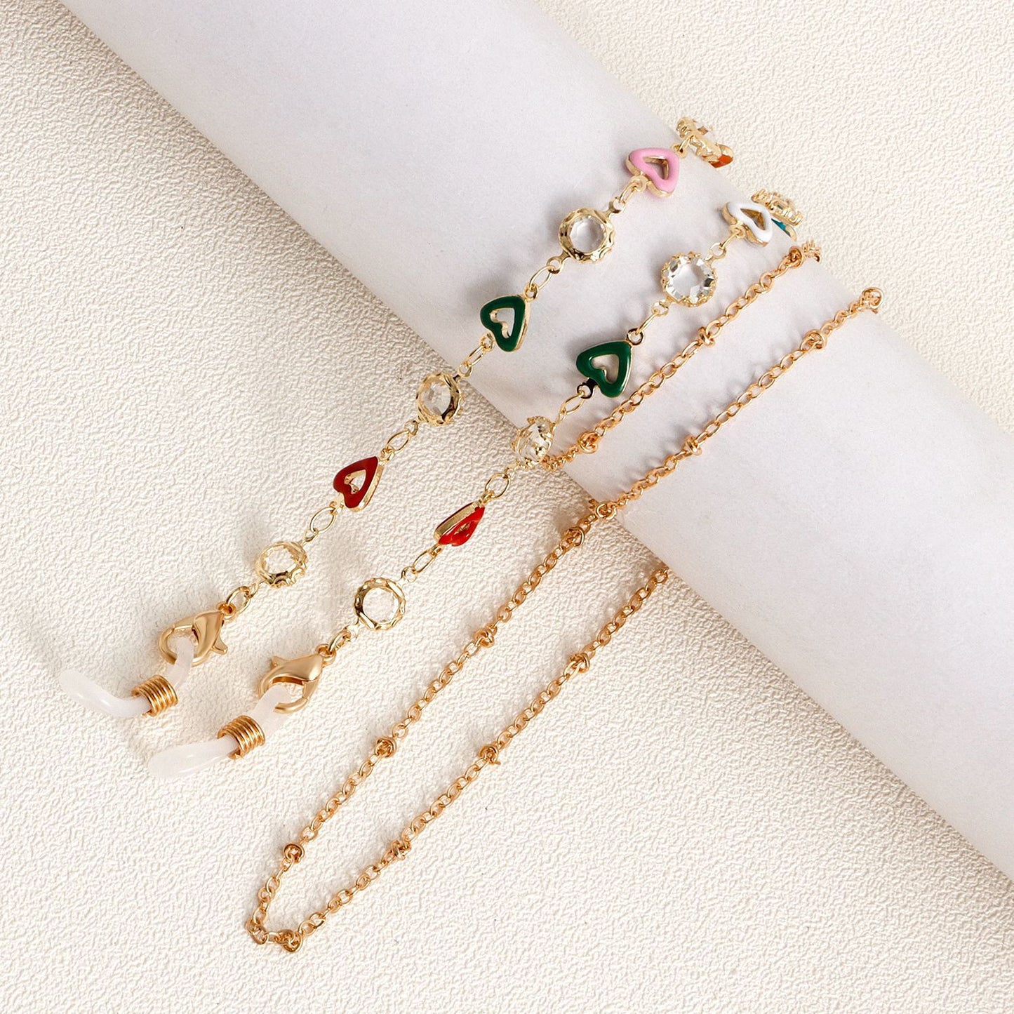 Elegant Colorful Heart Drip Oil Metal Chain with Rhinestone for Women