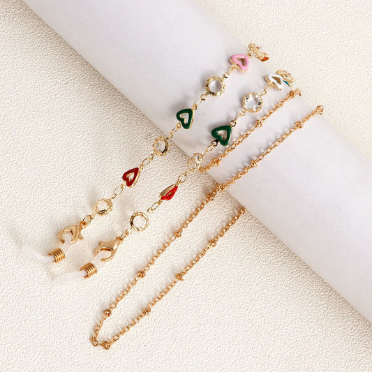Elegant Colorful Heart Drip Oil Metal Chain with Rhinestone for Women