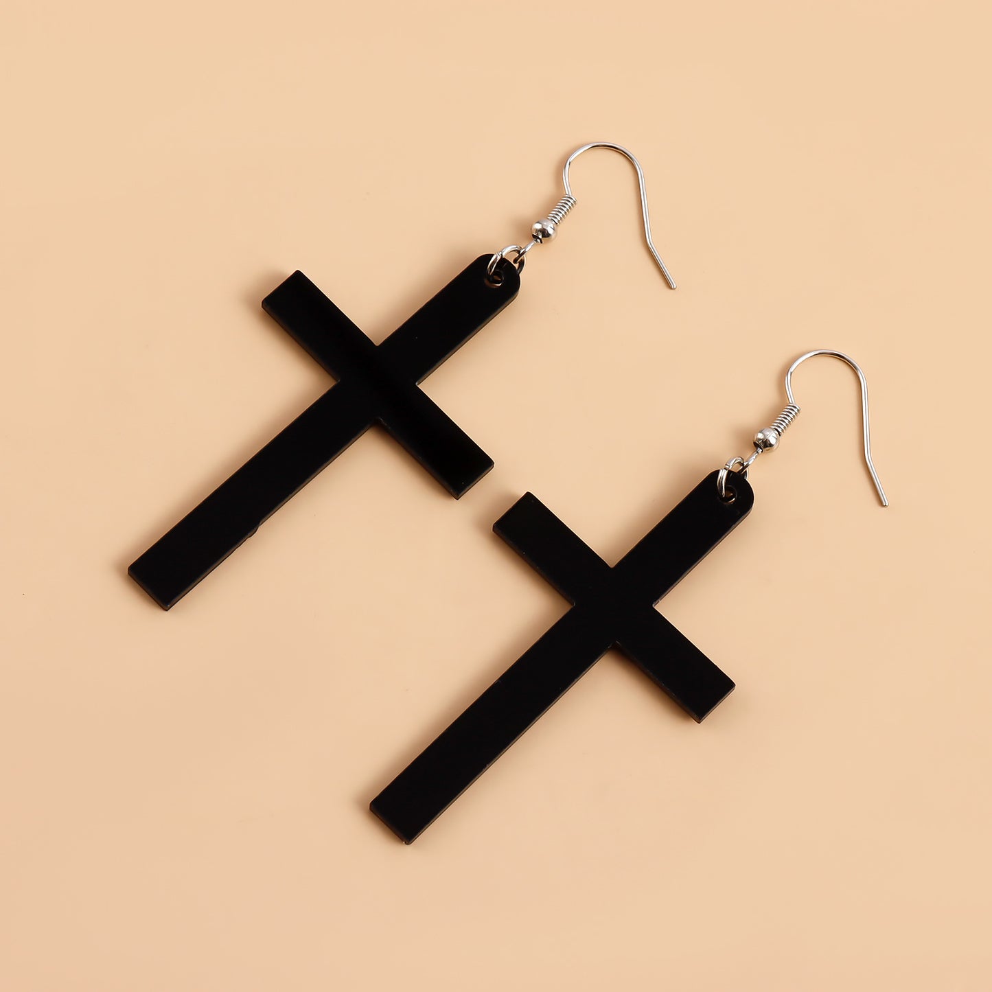 Vintage Geometric Long Black Resin Cross Earrings for Women with Plated Alloy Finish