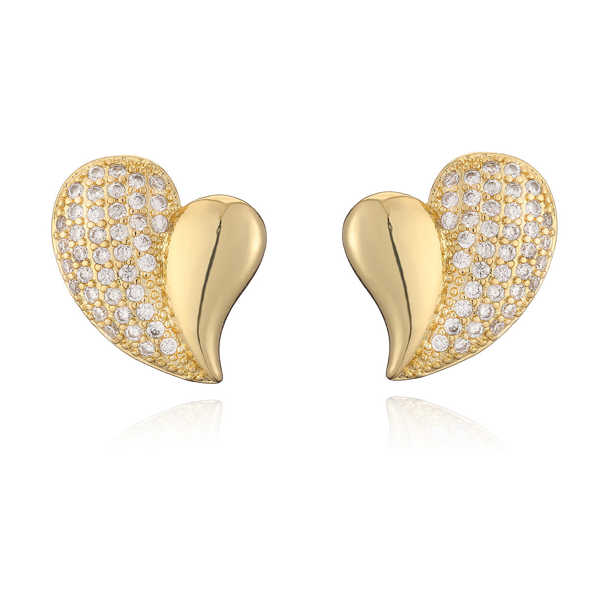 Vintage-Style Heart-Shaped Copper Earrings with 18K Gold Plating and Cubic Zirconia Inlay for Women
