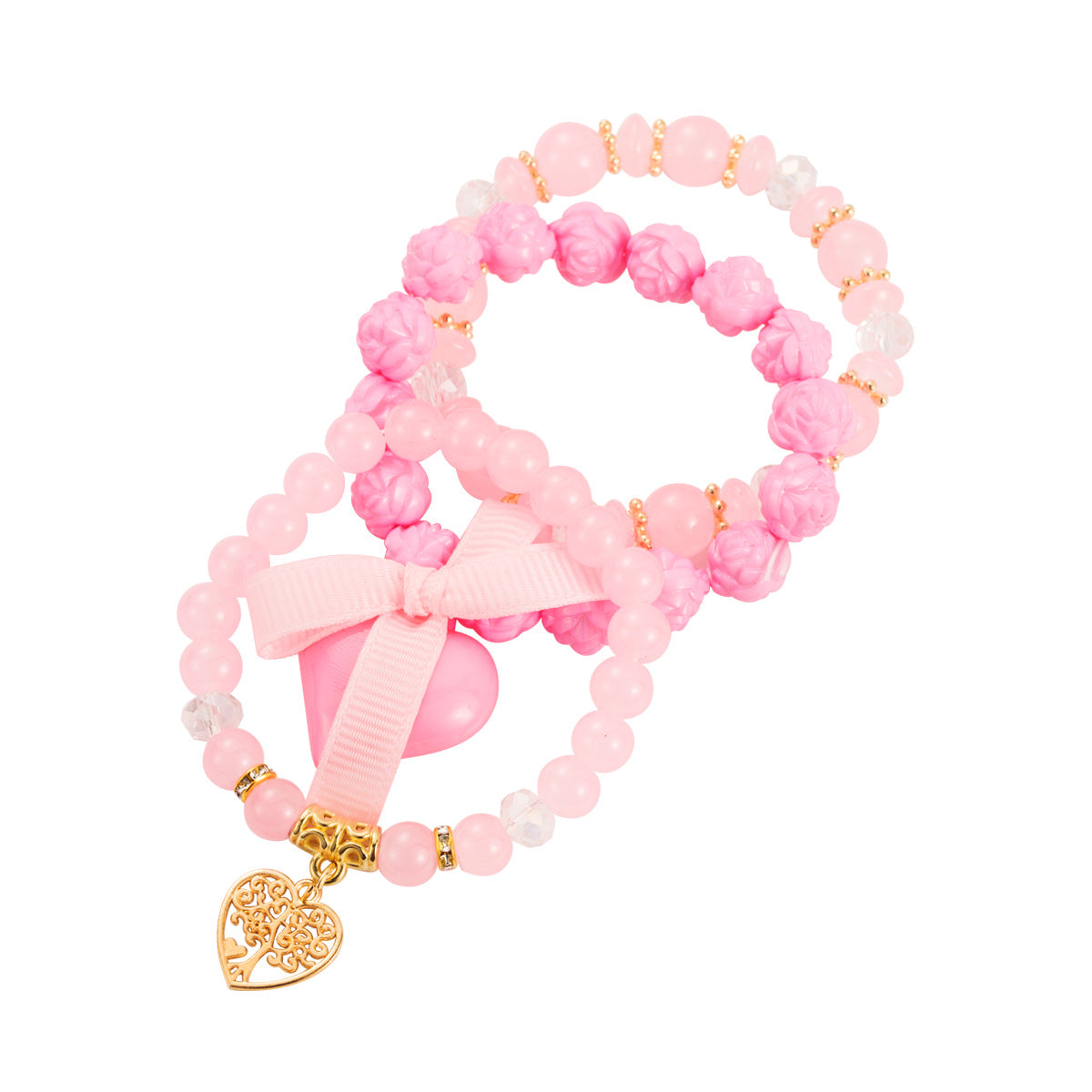 Set di bracciali multistrato "Dolce Cuore Bohemien" con ciondolo e fiocco in resina plastica