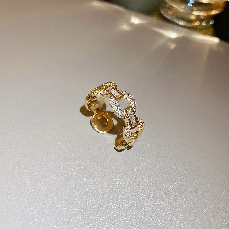 Anello elegante e geometrico ispirato alle perle con intarsio in zircone da donna, anello minimalista alla moda da dito indice, gioielli di lusso per le mani