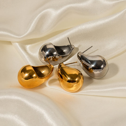 Minimalist Geometric Water Drop Earrings in Titanium Steel with 18K Gold Plating for Women