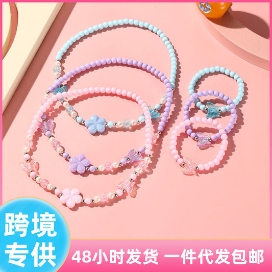 Cartoon Floral Pearl Snake Chain Necklace with Resin Pendant DIY Charm Bar for Girls