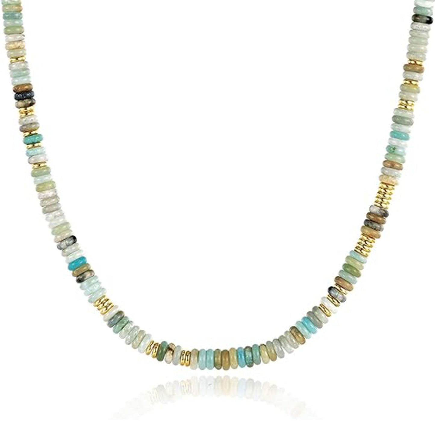 Bohemian Luxury Round Natural Stone Beaded Stainless Steel Necklace for Women