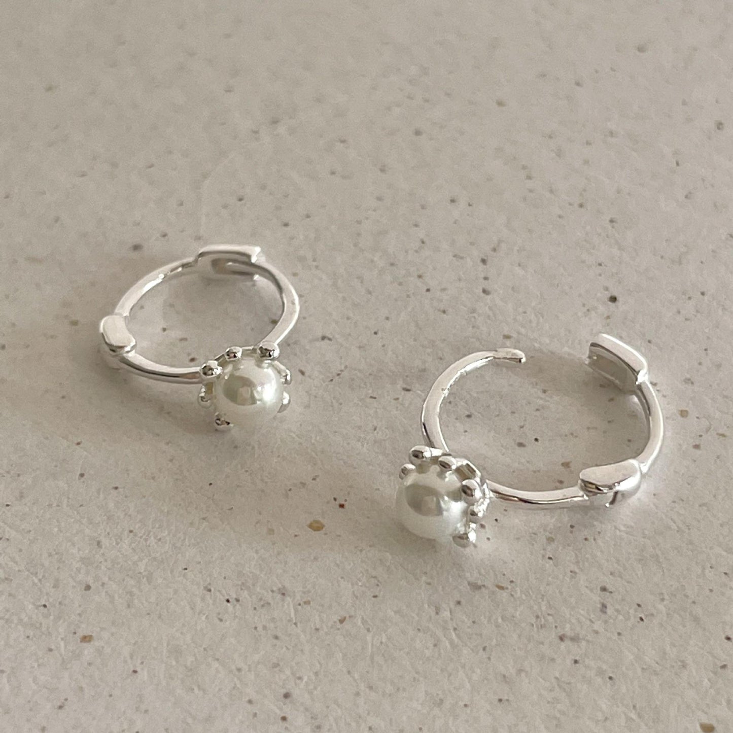 Minimalist Pearl Stud Earrings in 925 Sterling Silver with Gold Plating, Letter-Shaped Design