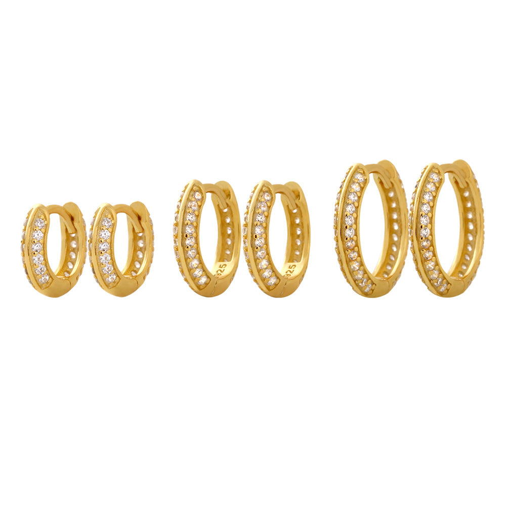 Eleganti Orecchini a Cerchio da Donna con Diamanti Intarsiati Rotondi Geometrici in Argento Sterling 925