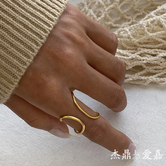 18K Gold Plated Geometric Stainless Steel Open Ring
