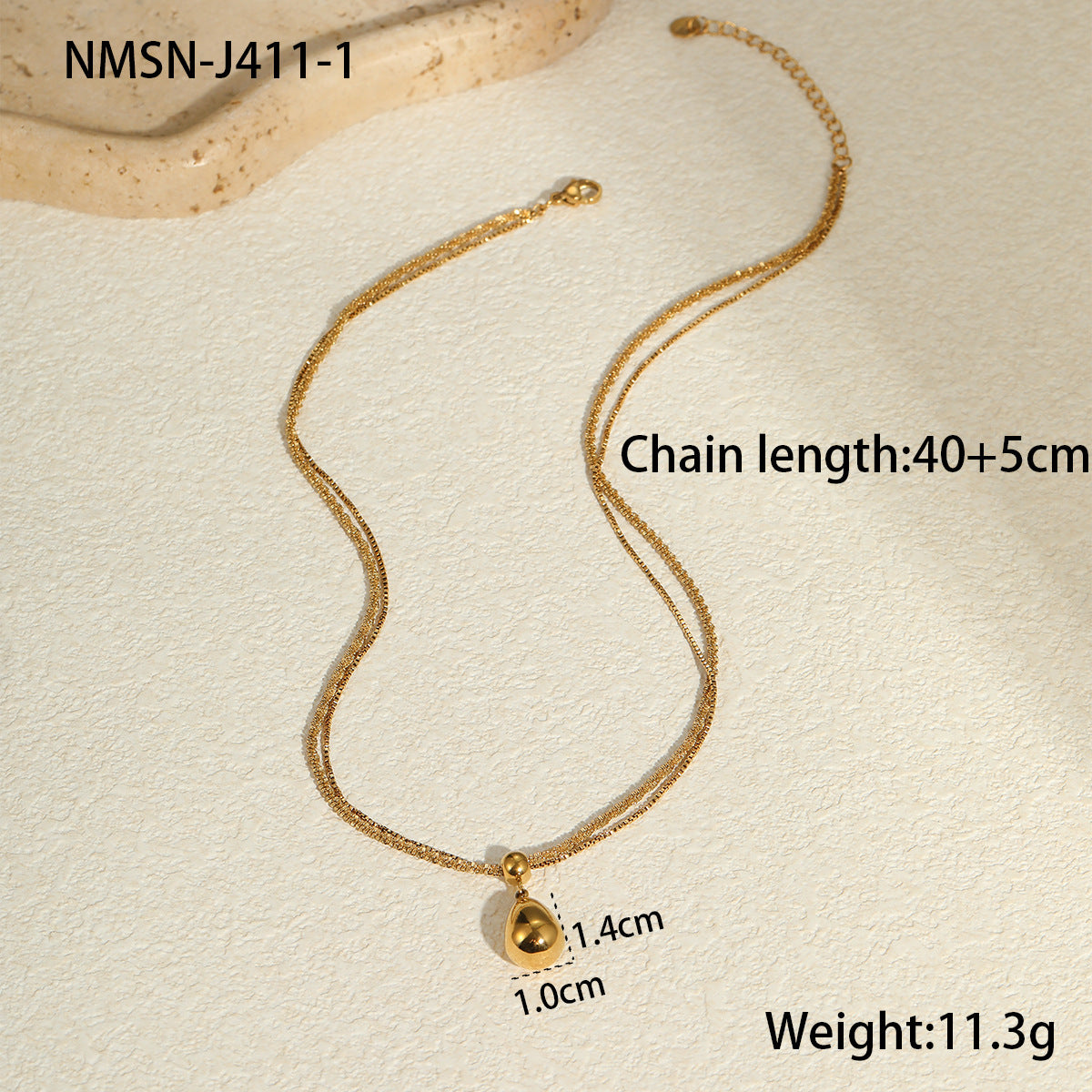 Minimalist Teardrop Pendant Necklace in Stainless Steel with 18K Gold Plating for Women