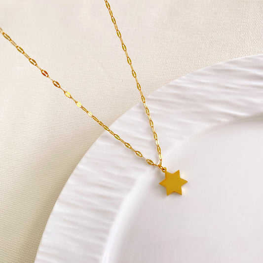 Minimalist Smooth Six-Pointed Star Titanium Steel Plated Necklace for Unisex