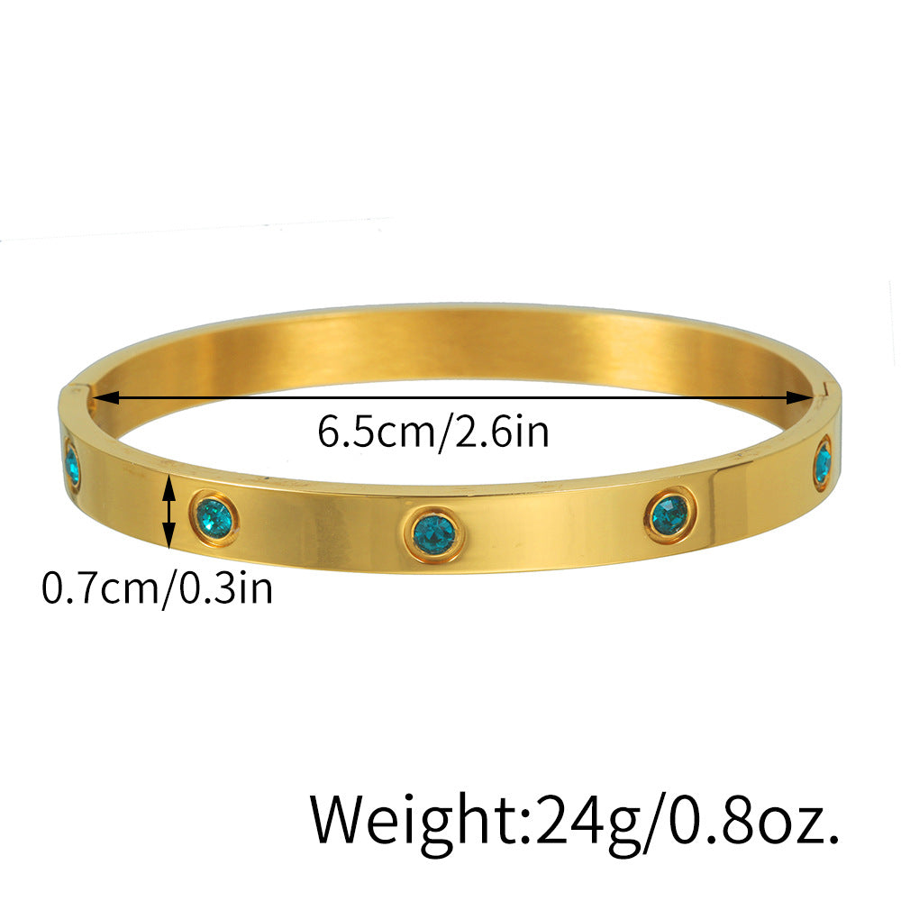Geometric Round Stainless Steel Plated Rhinestone LOVE Clasp Bracelet Unisex
