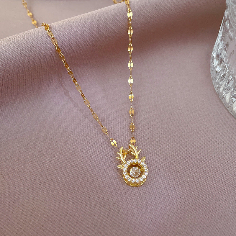 Minimalist Geometric Titanium Steel Necklace with Zircon Inlay for Women