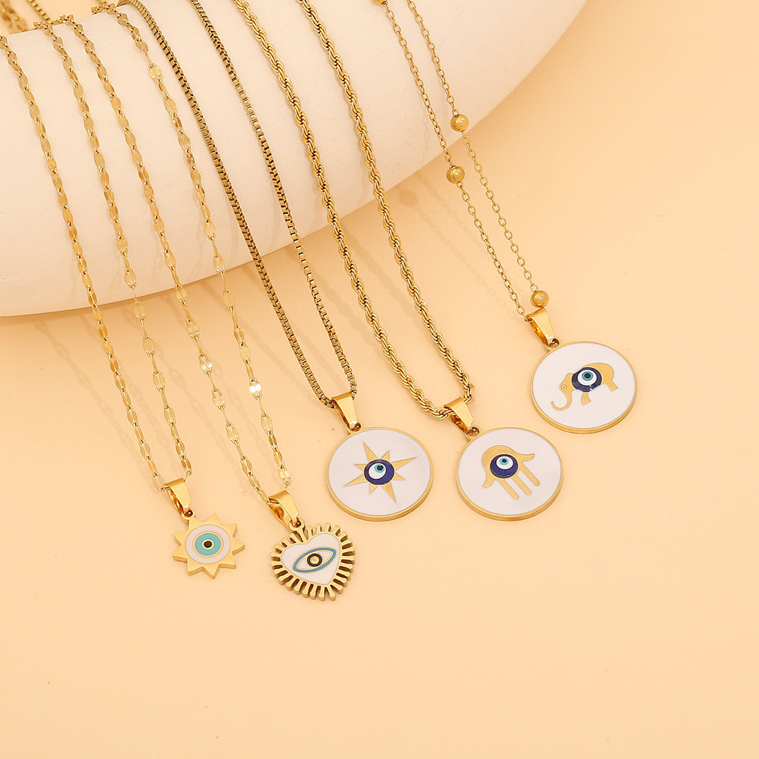 Collana Personalizzata in Acciaio Inossidabile con Smalto Geometrico a Occhio