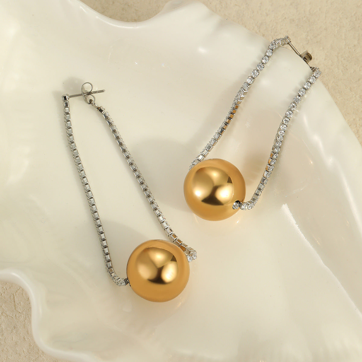 Minimalist Geometric Stainless Steel Rhinestone-Embellished Chain Earrings for Women