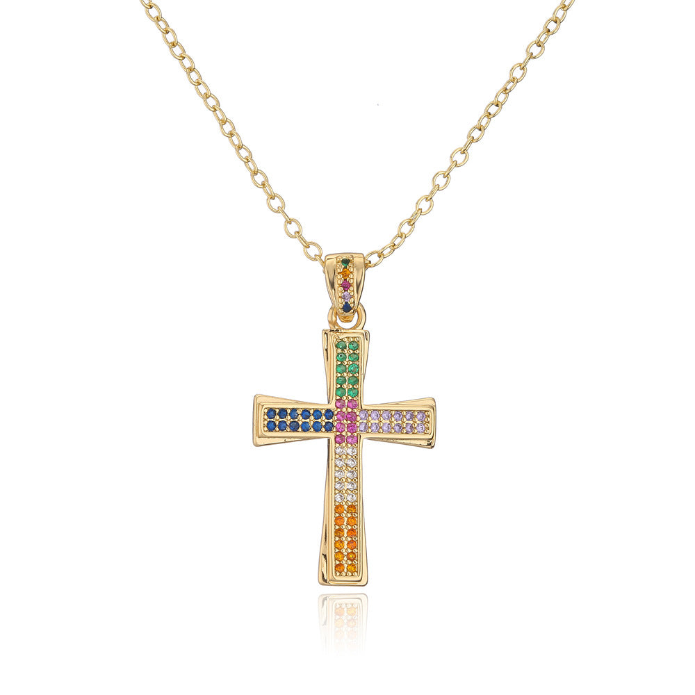Collana con Ciondolo Geometrico Vintage da Donna con Base in Rame Placcata Oro 18K e Intarsi in Zirconi Colorati