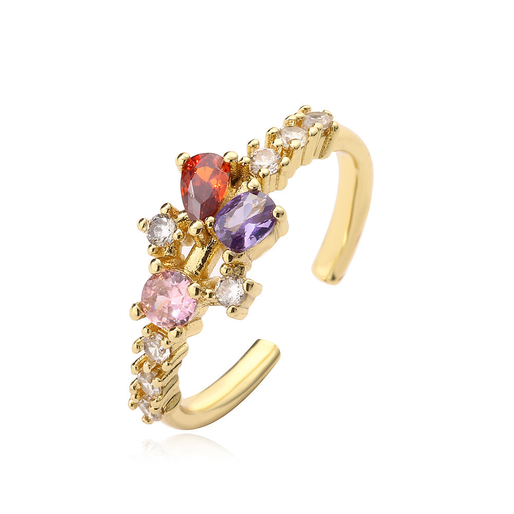 Anello da donna minimalista irregolare geometrico in rame con placcatura in vero oro e intarsio di zirconi