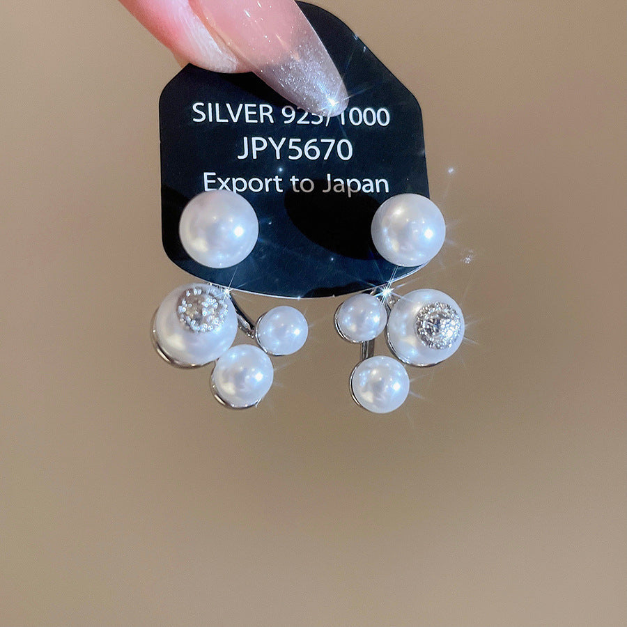 Pendientes de perlas geométricos para mujer con detalles de circonitas, postes de acero galvanizado, estilo retro lujoso y elegante para otoño e invierno