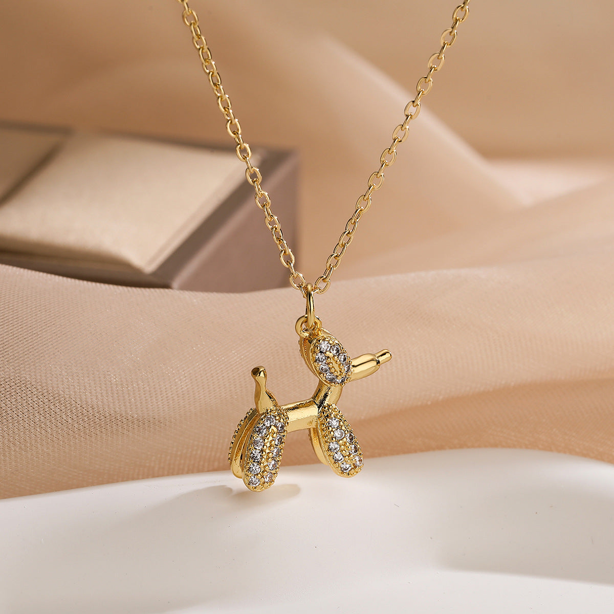 Minimalist Balloon Dog Pendant Necklace for Women in Brass with Real Gold Plating