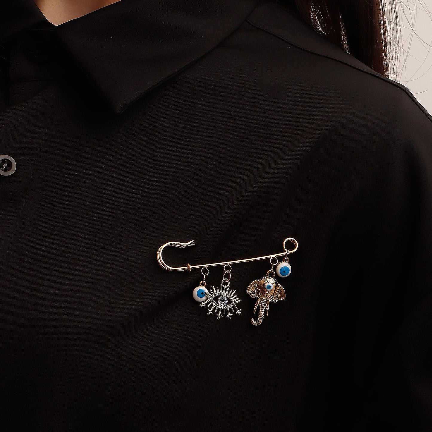 Geometric Evil Eye Brooch Pendant for Women Alloy Plated Statement Fashion Accessory