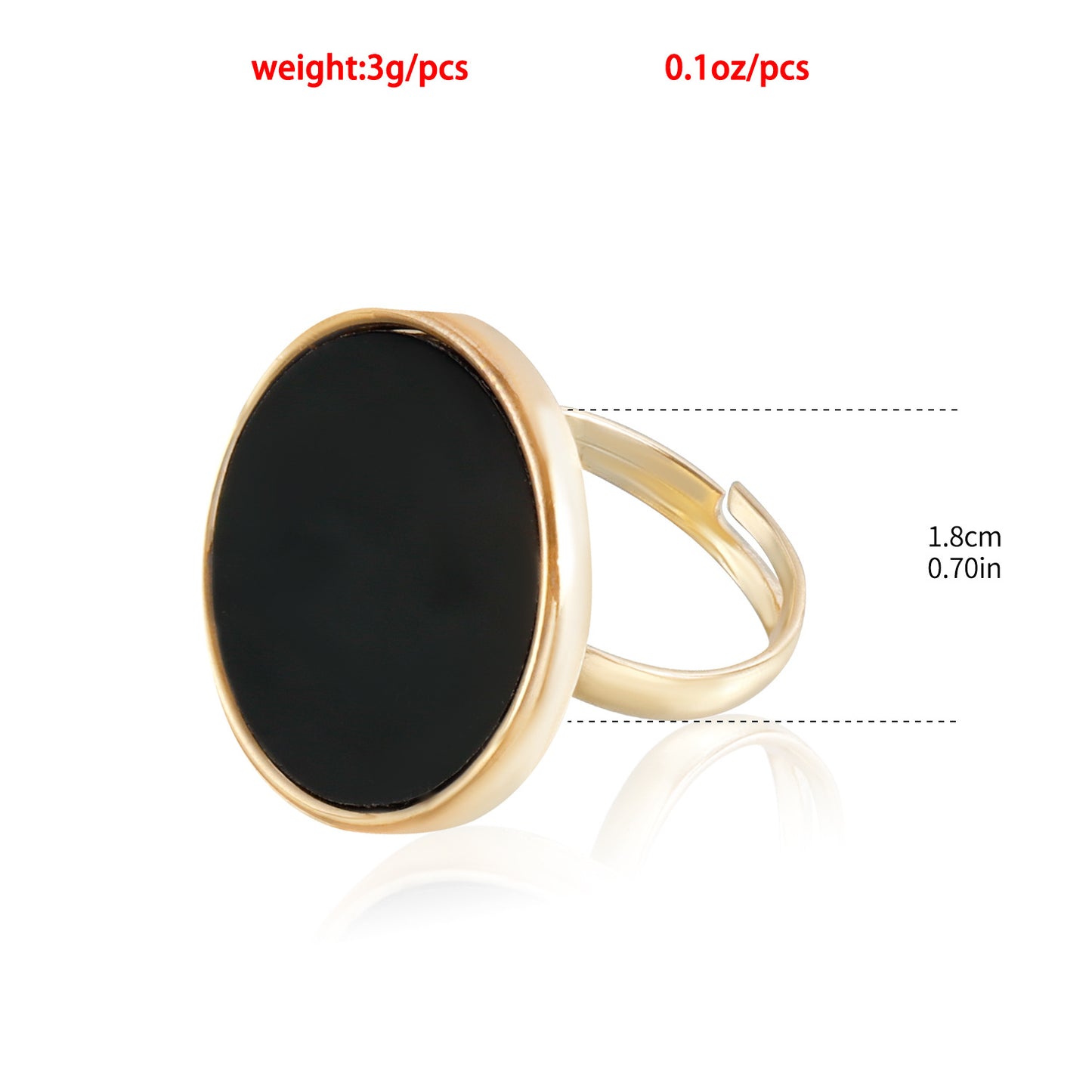 Anillo de mujer con banda de metal galvanizado, diseño geométrico ajustable en negro con aspecto de nácar, a la moda