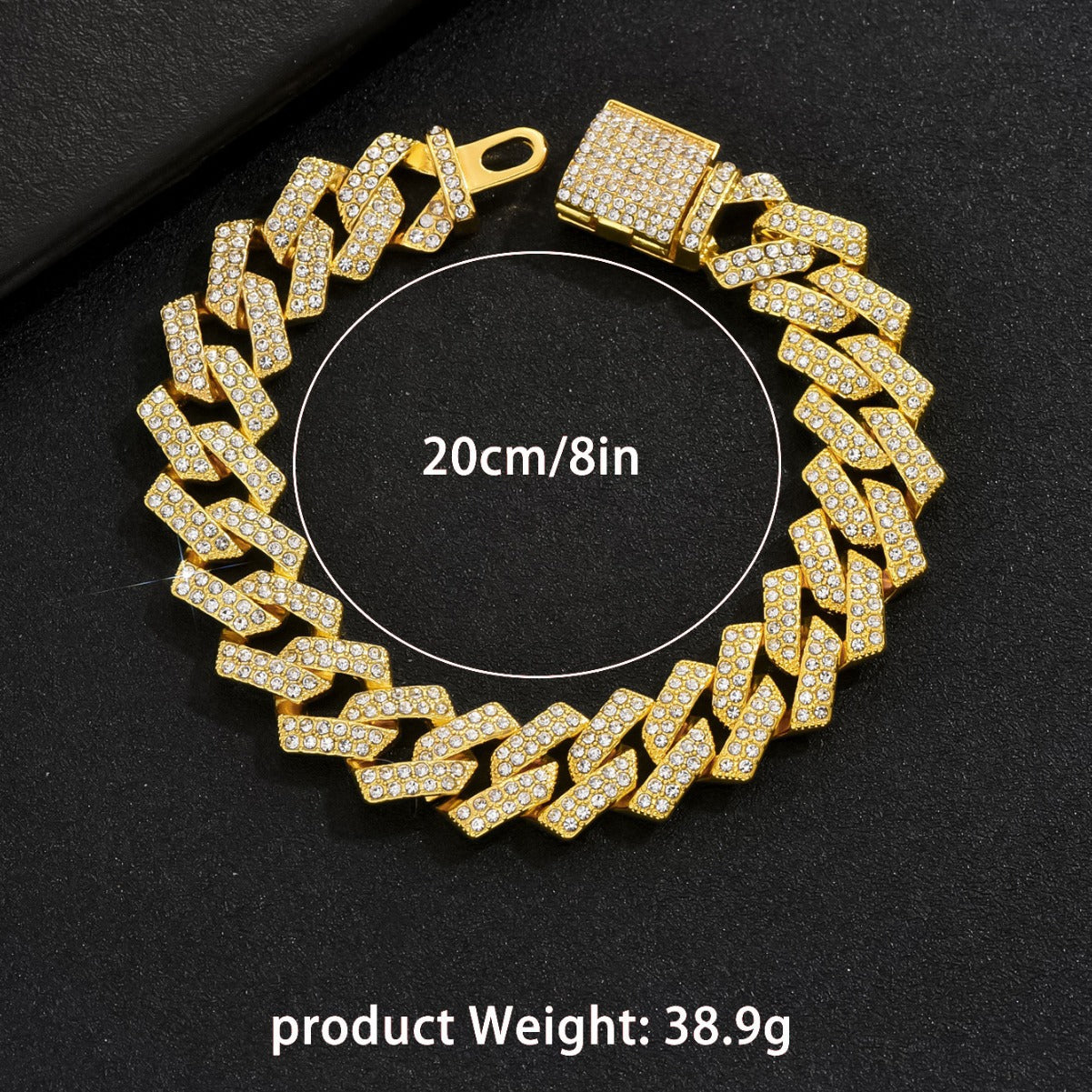 Minimalist Geometric Rhinestone-Set Alloy Bracelet for Men with Diamond-Inlaid Rhombus and U-Shaped Links