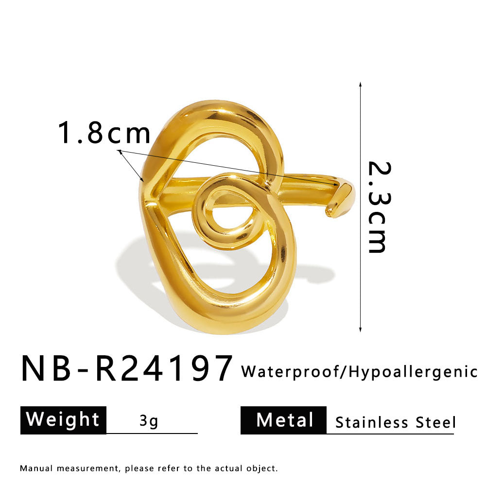 Minimalist Asymmetrical Knot Ring in Stainless Steel with Twisted Line Design and Polished Finish