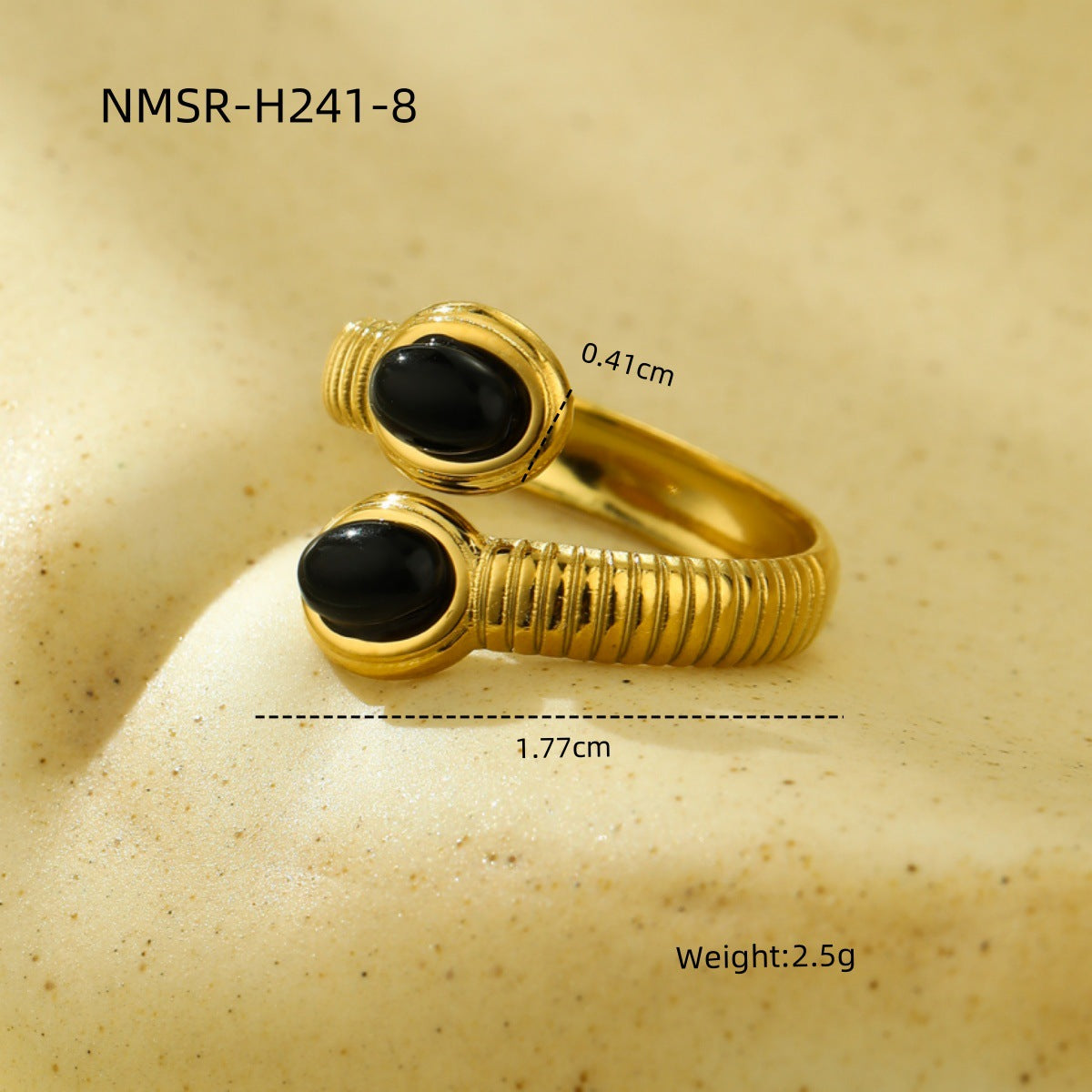 Anillo ovalado minimalista de acero de titanio con incrustaciones de piedra natural y acabado chapado para mujer