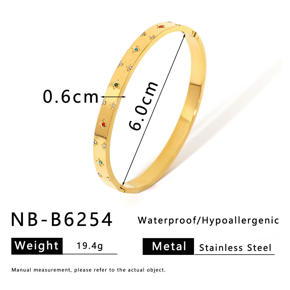 Bracciale Minimalista Stella Luna Occhio Ottagramma in Acciaio Inossidabile con Placcatura Oro 18K
